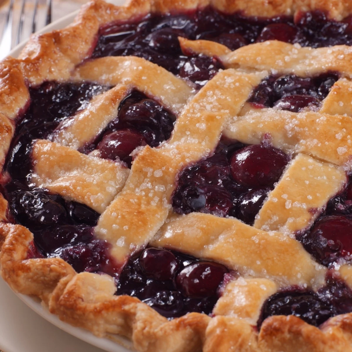 Rustic Cherry And Blueberry Pie cooling on rack, aroma of cinnamon and lemon