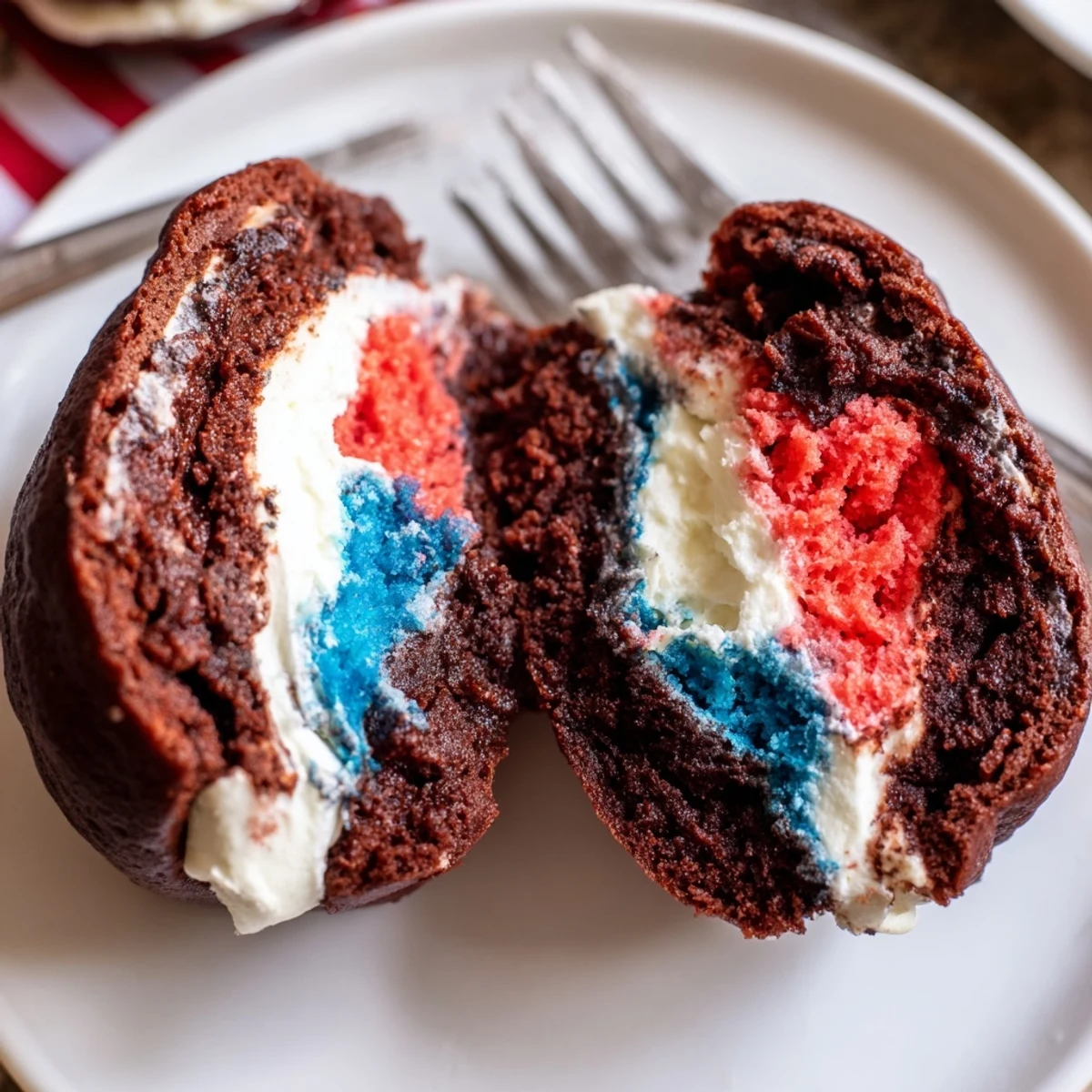 Patriotic whoopie pies with fluffy marshmallow filling and red, white, blue sprinkles