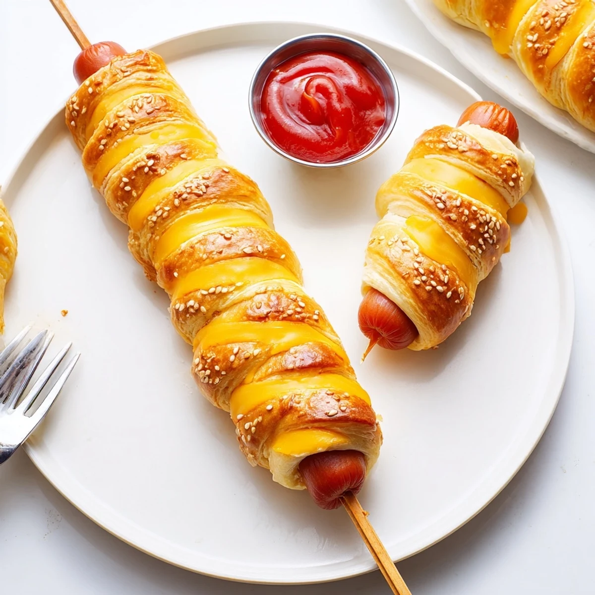 Crisp golden dough surrounds hot dog — Firecracker Hot Dogs Recipe served warm.
