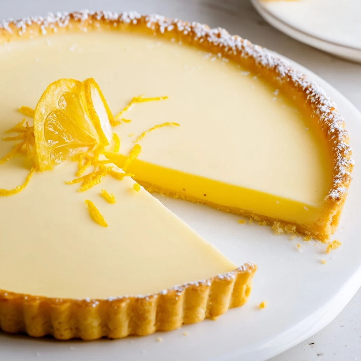 Freshly baked Creamy Lemon Tart Recipe cooling on rack, zesty aroma rising