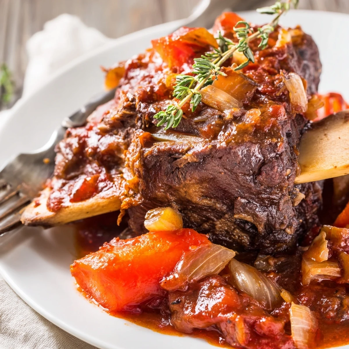 Steaming Slow Cooker Beef Short Ribs falling off bone with carrots