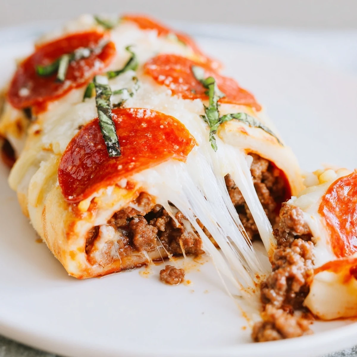 Cheesy Beef Pepperoni Pizza Roll Ups Snack Recipe crispy edges, gooey cheese pull.